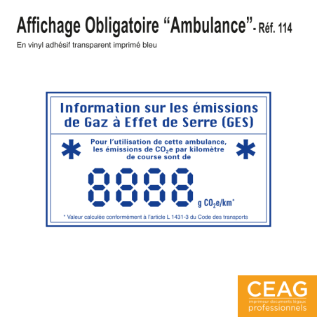 Affichage Emissions de Gaz à Effet de Serre Polyvalent Ambulances