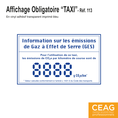 Affichage Emissions de Gaz à Effet de Serre Polyvalent Taxi