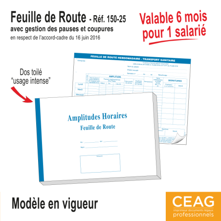 Carnet de Feuille de Route Hebdomadaire - 25 Liasses Duplicatas
