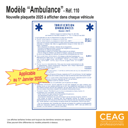 Plaquette Tarif Ambulances - 2025